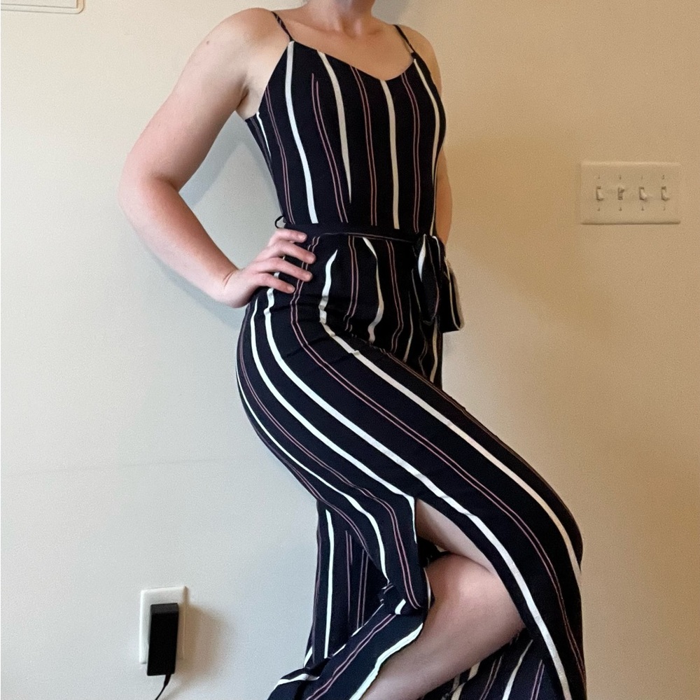Striped Navy and Pink Jumpsuit